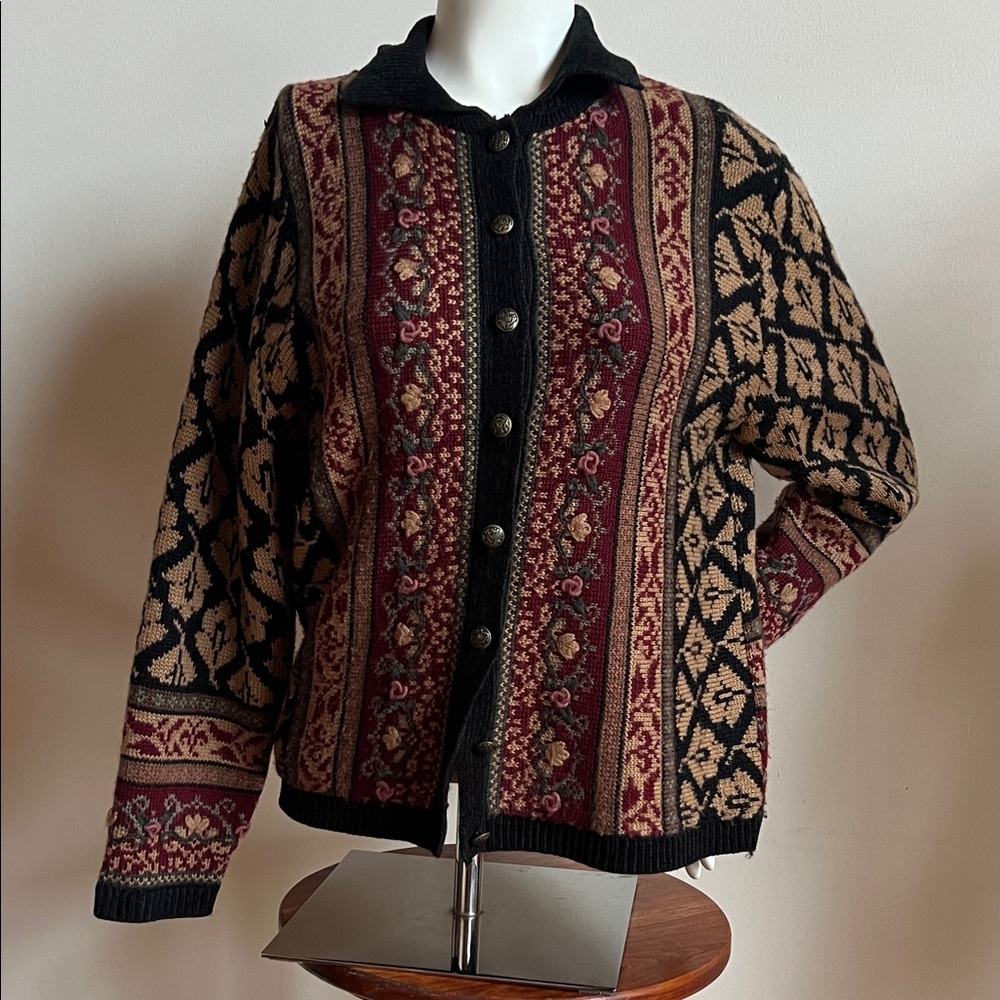 Koret Black and burgundy Patterned Knit Cardigan